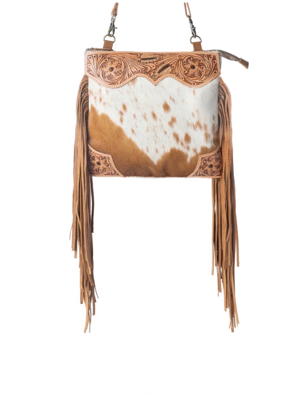 Western Bag Fringe Cowhide Crossbody Bag in Brown and White
